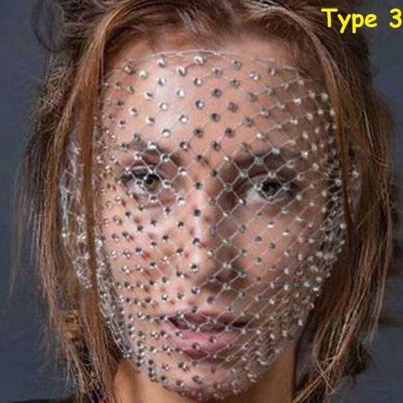 Mesh Rhinestone Face Jewelry Mask Wedding Party Veil Women Full Crystal Shield - Picture 8 of 8